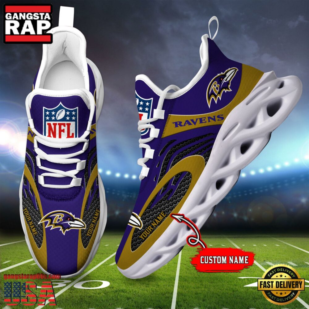 NFL Custom Name Baltimore Ravens Limited New Design Max Soul Running Sneakers Shoes NFL Custom Name Baltimore Ravens Limited New Design Max Soul Running Sneakers Shoes
