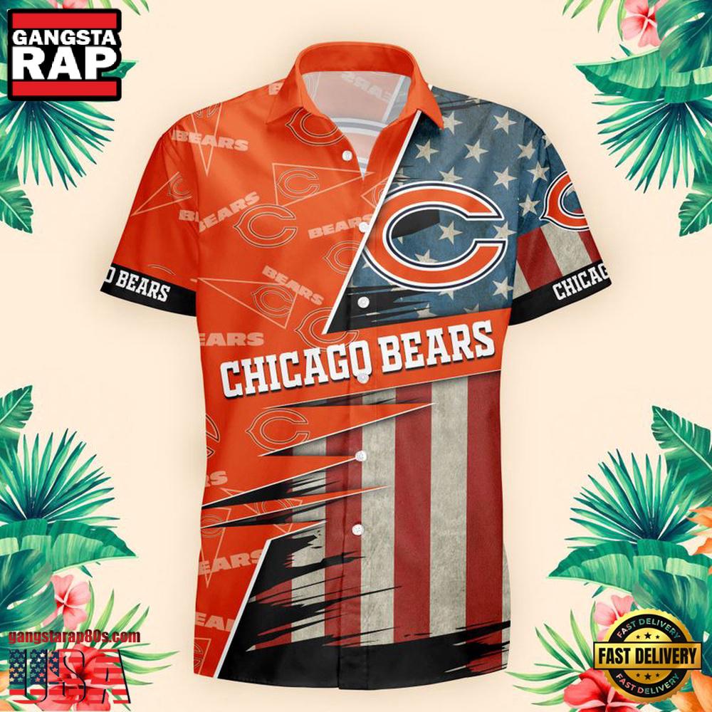 NFL Chicago Bears US Flag Pattern Hawaiian Shirt NFL Chicago Bears US Flag Pattern Hawaiian Shirt