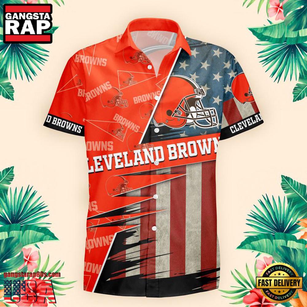 NFL Cleveland Browns US Flag Pattern Hawaiian Shirt NFL Cleveland Browns US Flag Pattern Hawaiian Shirt