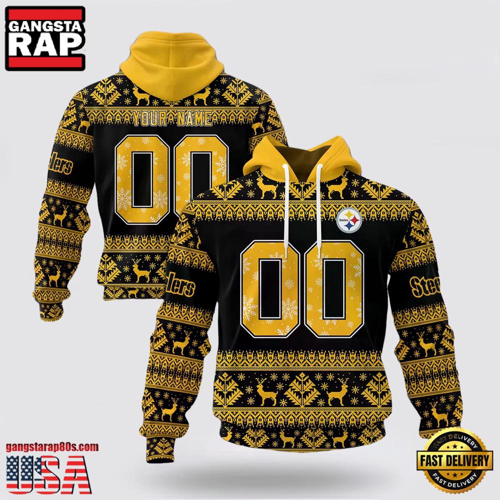 Custom Name And Number NFL Pittsburgh Steelers Christmas Spirit All Over Print Hoodie Shirt