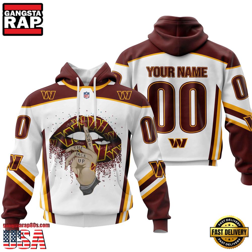 Custom Name And Number NFL Washington Commanders Lips All Over Print Hoodie