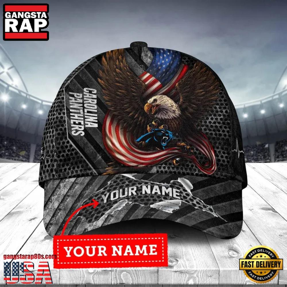NFL Custom Name Carolina Panthers Team Eagle US Flag Baseball Cap NFL Custom Name Carolina Panthers Team Eagle US Flag Baseball Cap