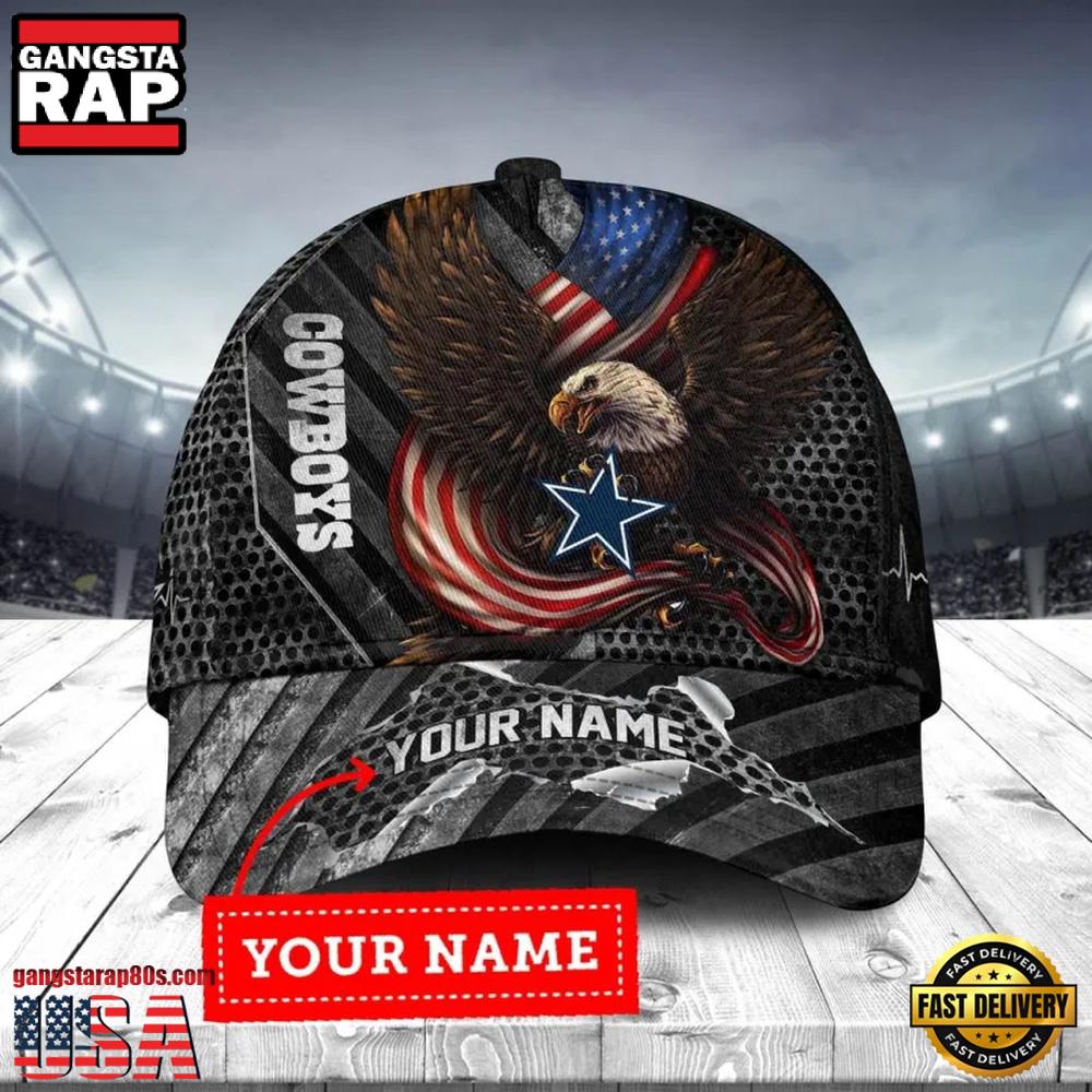 NFL Custom Name Dallas Cowboys Team Eagle US Flag Baseball Cap NFL Custom Name Dallas Cowboys Team Eagle US Flag Baseball Cap