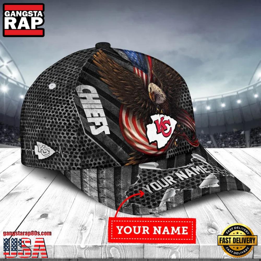 NFL Custom Name Kansas City Chiefs Team Eagle US Flag Baseball Cap NFL Custom Name Kansas City Chiefs Team Eagle US Flag Baseball Cap