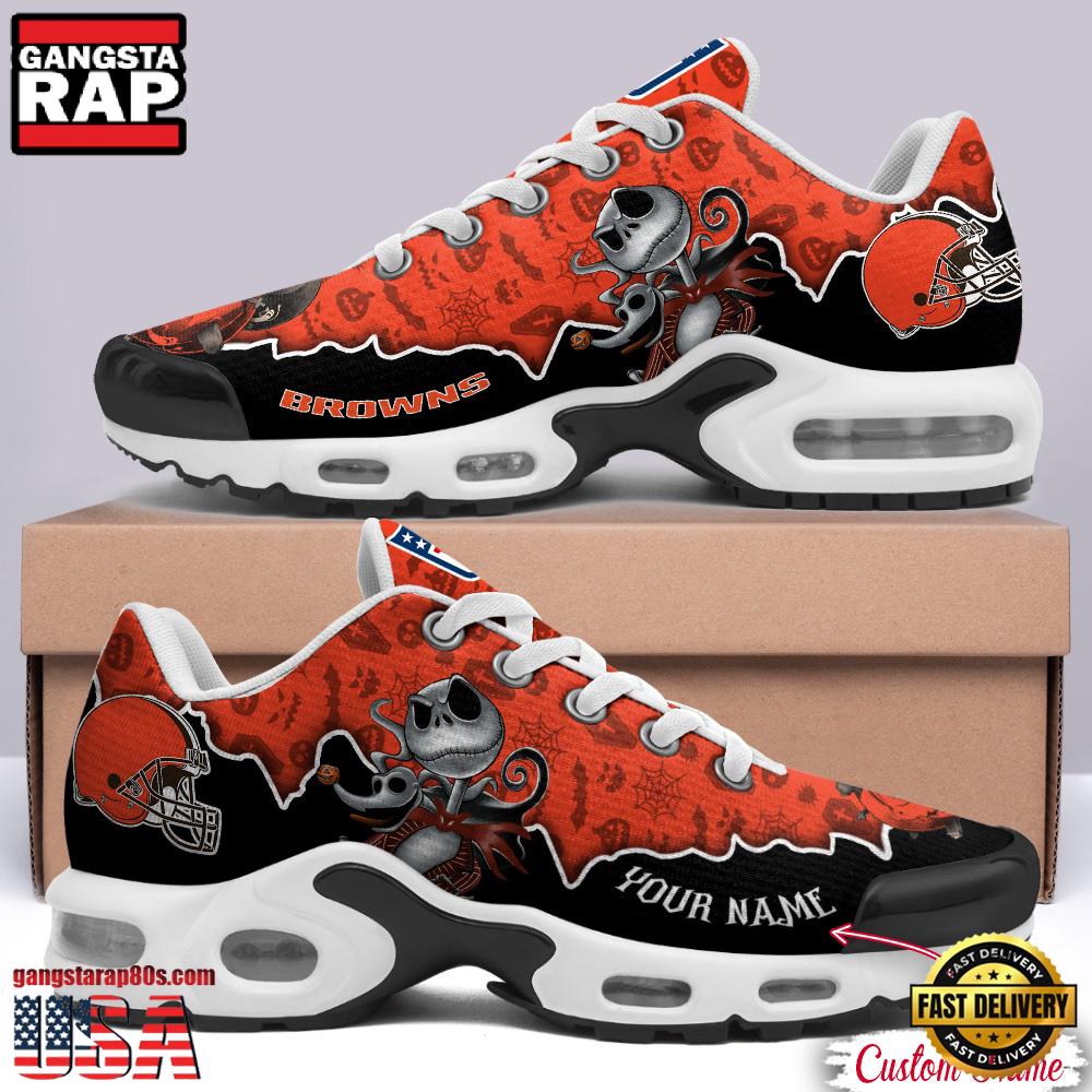 NFL Custom Name Cleveland Browns Jack Skellington Air Max Plus Shoes - Running Sneakers NFL Custom Name Cleveland Browns Jack Skellington Air Max Plus Shoes - Running Sneakers