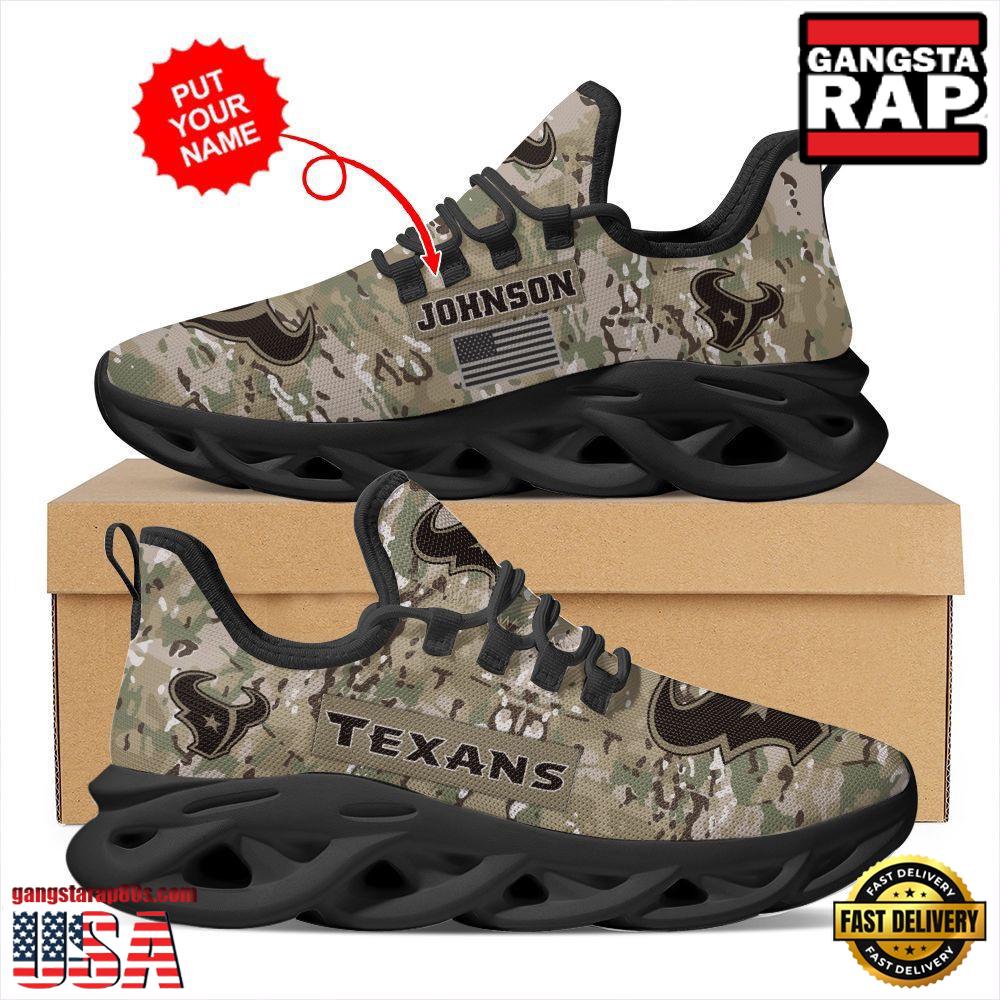 Custom Name NFL Houston Texans US Army Military Veteran Camouflage Max Soul Shoes