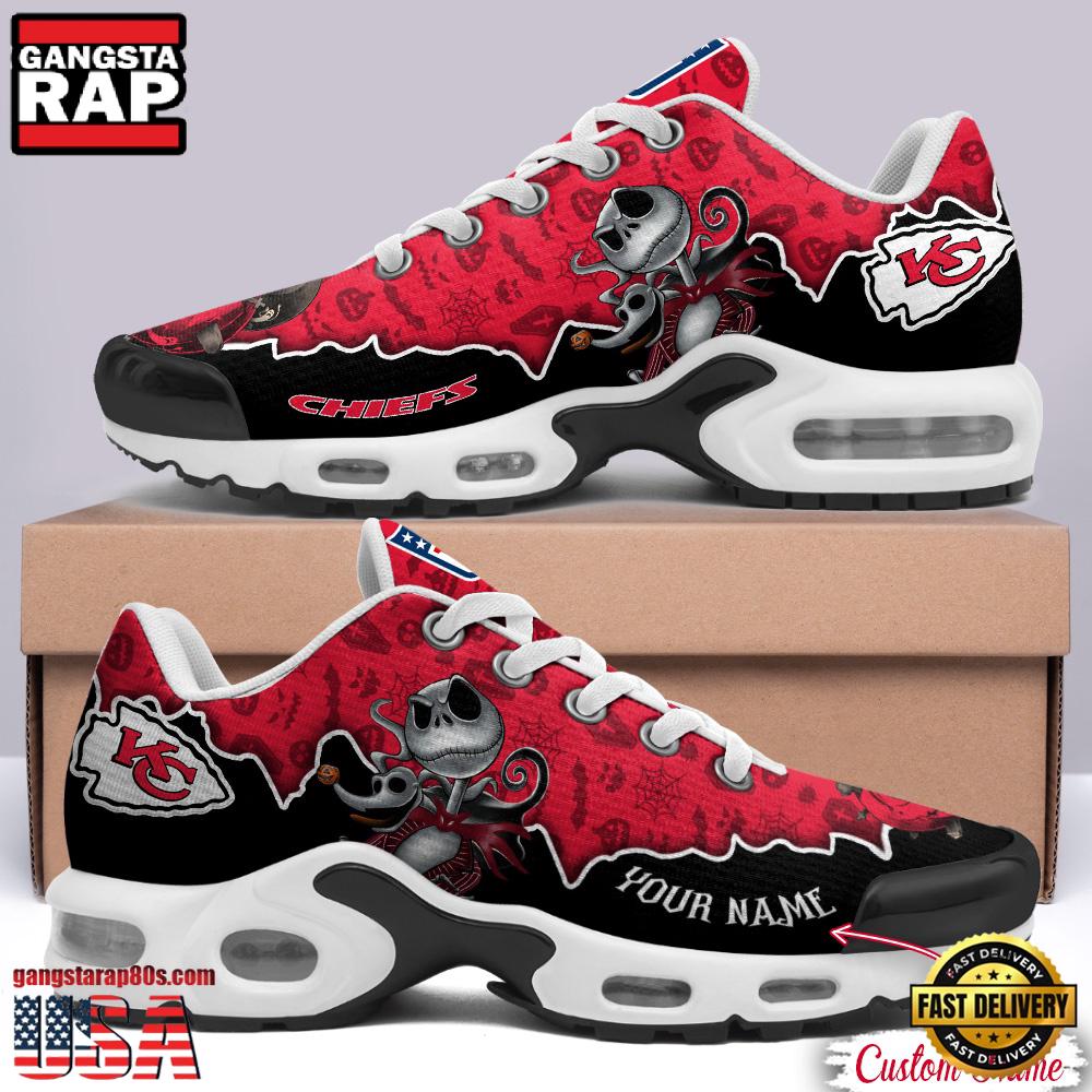 NFL Custom Name Kansas City Chiefs Jack Skellington Air Max Plus Shoes - Running Sneakers NFL Custom Name Kansas City Chiefs Jack Skellington Air Max Plus Shoes - Running Sneakers