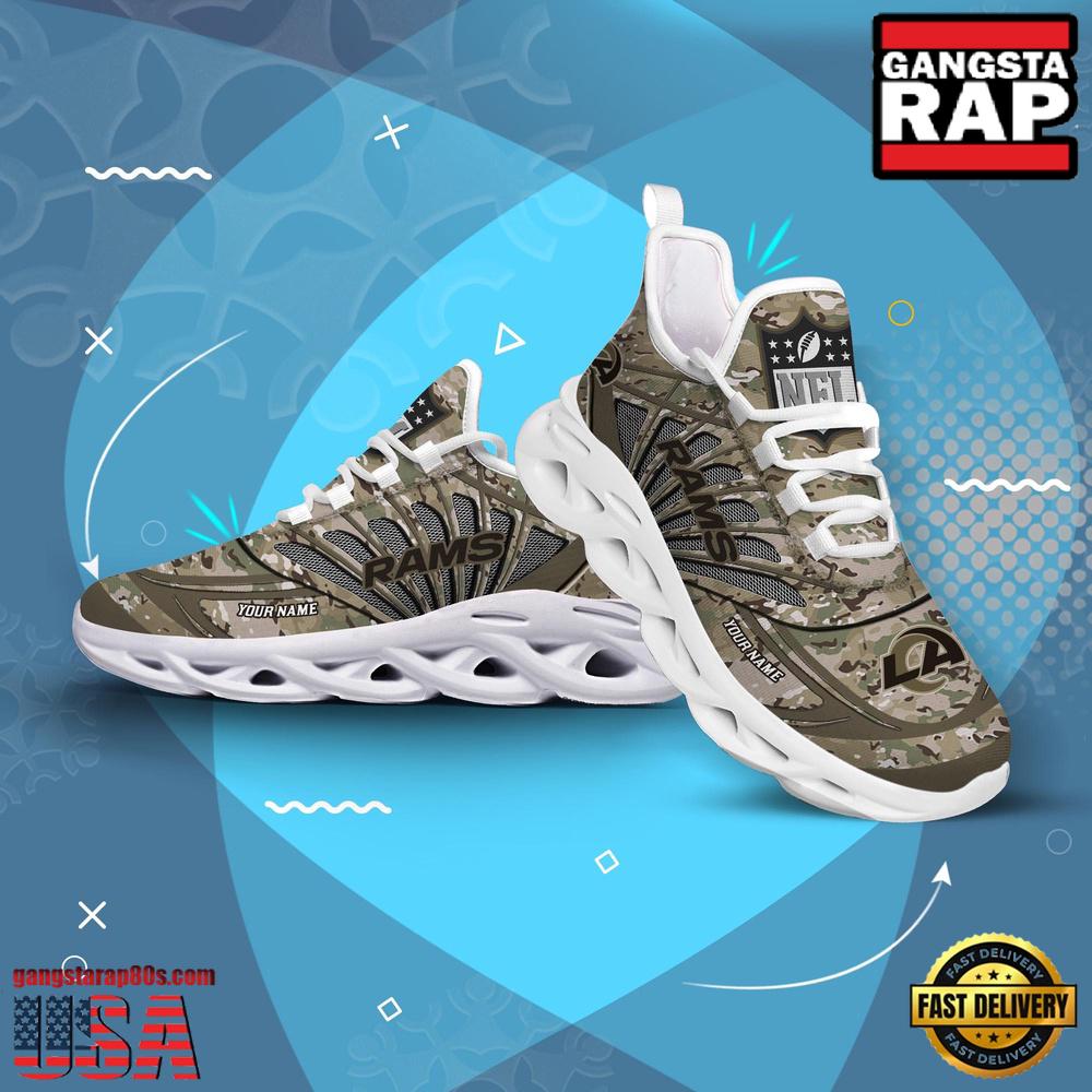 NFL Custom Name Los Angeles Rams Camo Veteran Day Max Soul Shoes Running Sneakers NFL Custom Name Los Angeles Rams Camo Veteran Day Max Soul Shoes Running Sneakers