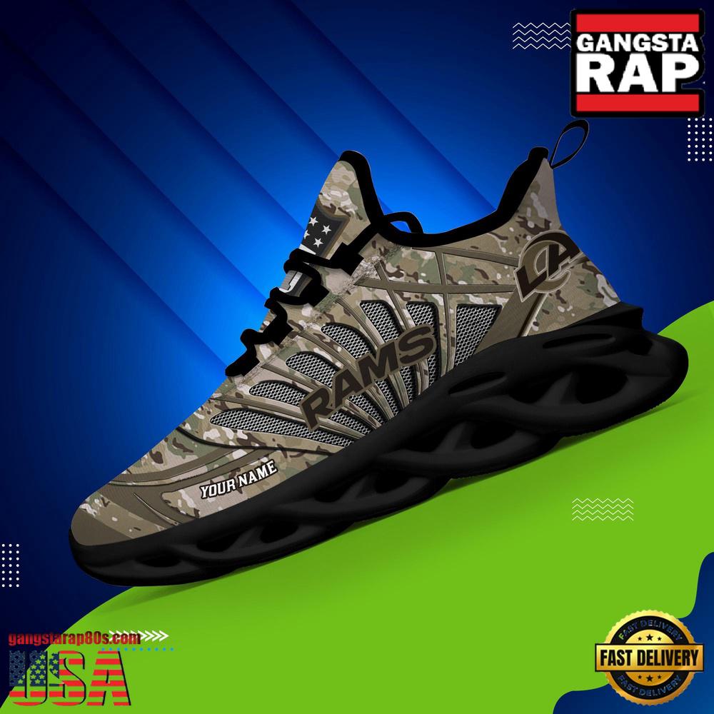 NFL Custom Name Los Angeles Rams Camo Veteran Day Max Soul Shoes Running Sneakers NFL Custom Name Los Angeles Rams Camo Veteran Day Max Soul Shoes Running Sneakers