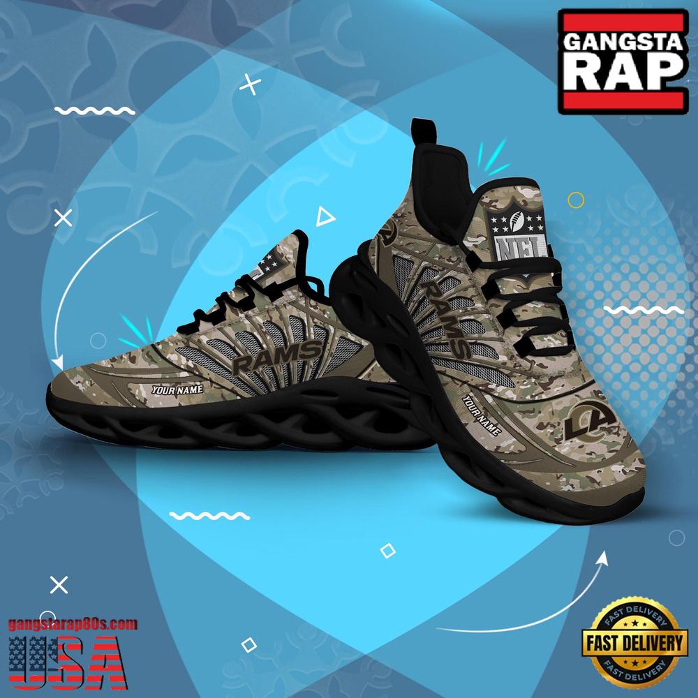 NFL Custom Name Los Angeles Rams Camo Veteran Day Max Soul Shoes Running Sneakers NFL Custom Name Los Angeles Rams Camo Veteran Day Max Soul Shoes Running Sneakers