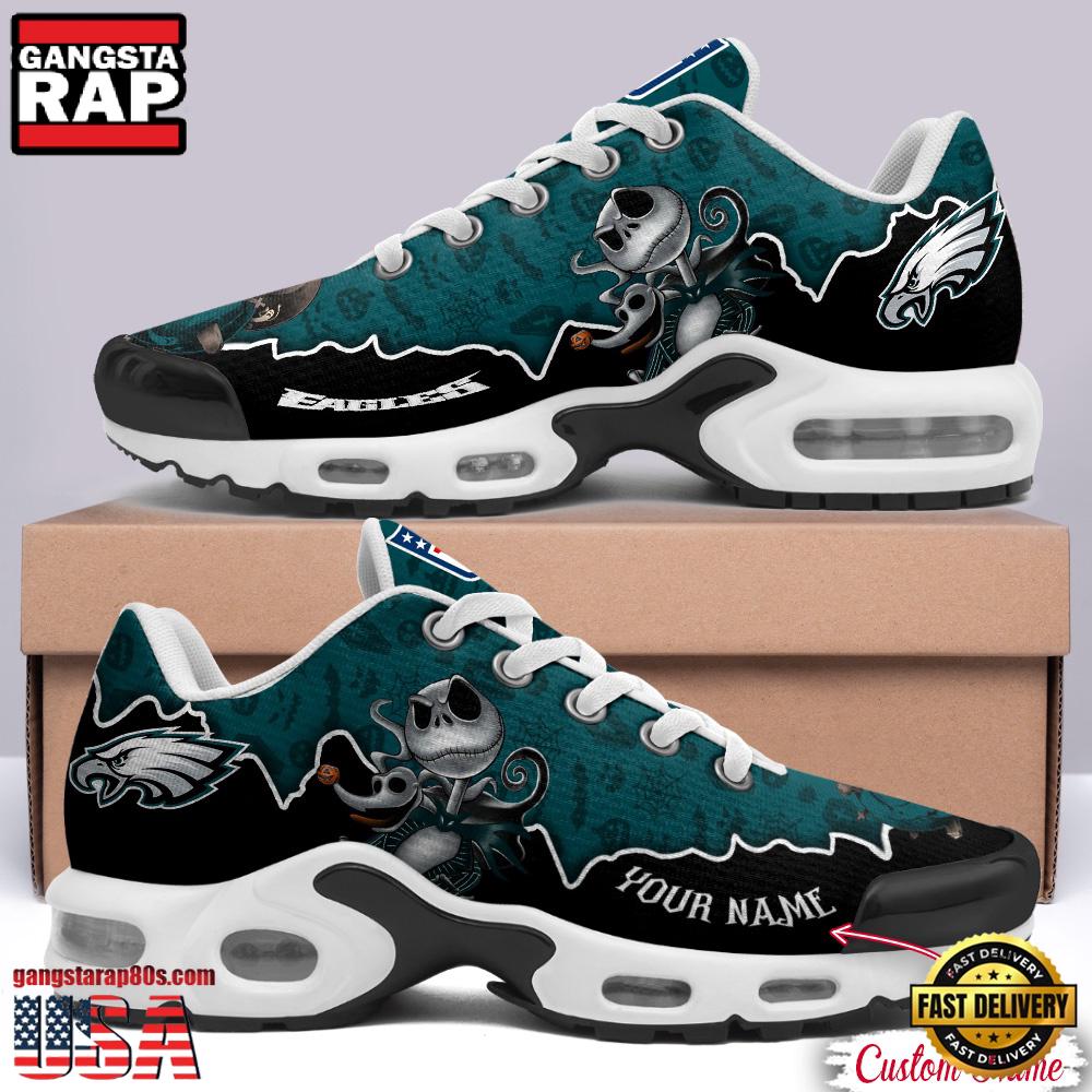 NFL Custom Name Philadelphia Eagles Jack Skellington Air Max Plus Shoes - Running Sneakers NFL Custom Name Philadelphia Eagles Jack Skellington Air Max Plus Shoes - Running Sneakers