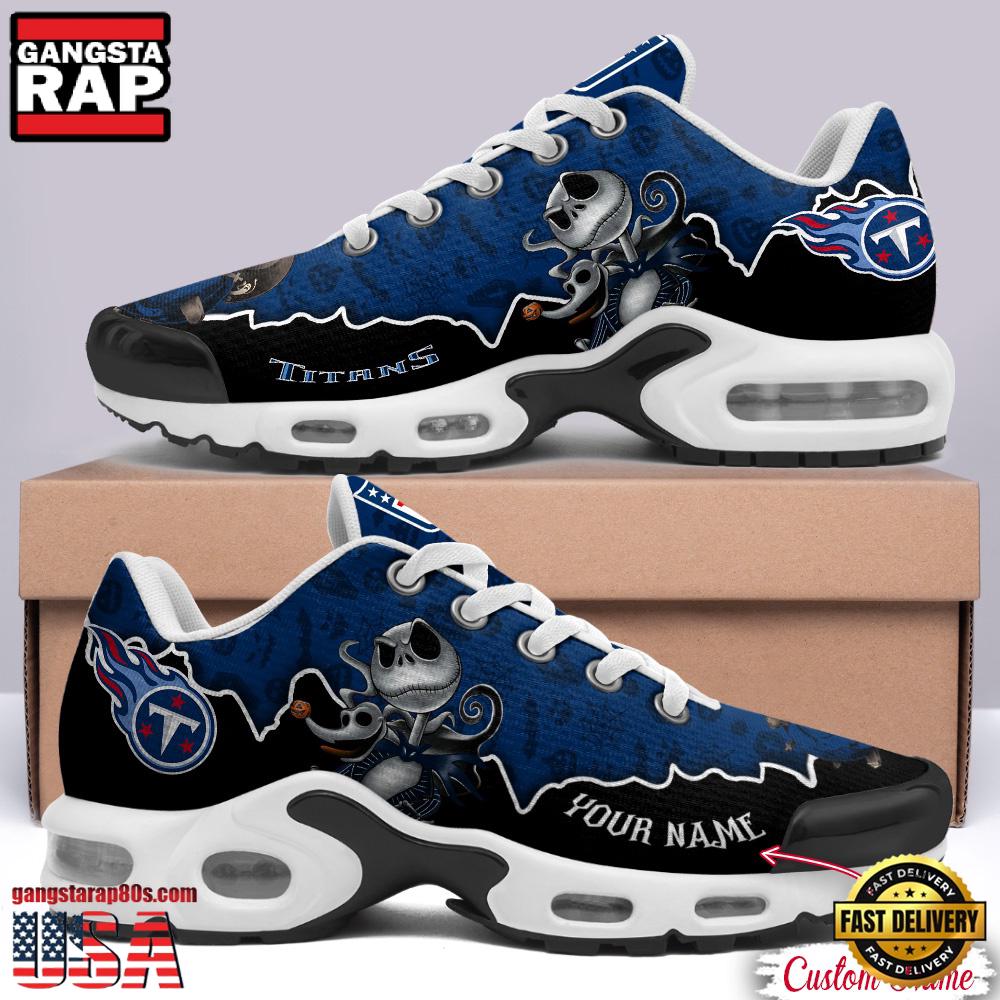 NFL Custom Name Tennessee Titans Jack Skellington Air Max Plus Shoes - Running Sneakers NFL Custom Name Tennessee Titans Jack Skellington Air Max Plus Shoes - Running Sneakers