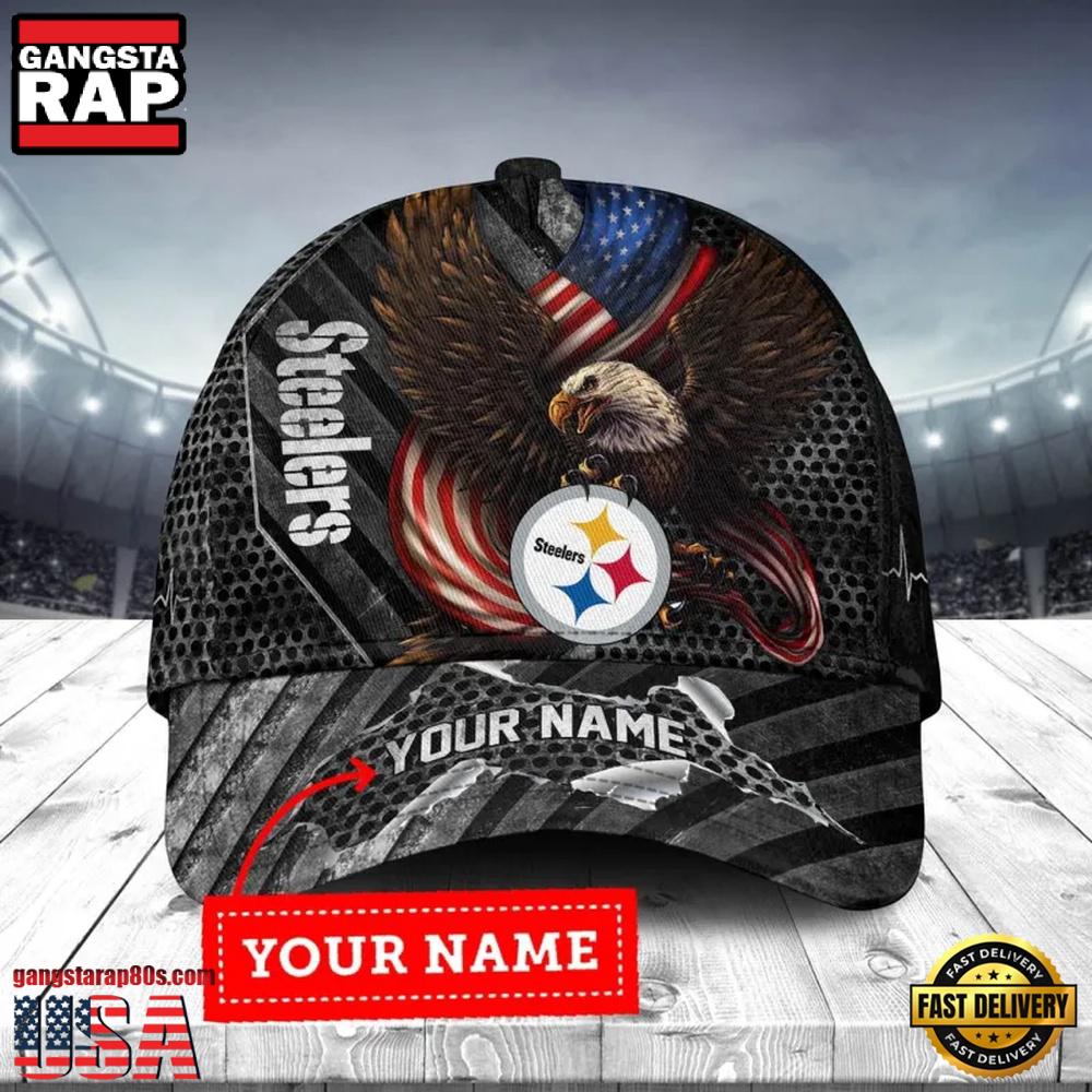 NFL Custom Name Pittsburgh Steelers Team Eagle US Flag Baseball Cap NFL Custom Name Pittsburgh Steelers Team Eagle US Flag Baseball Cap