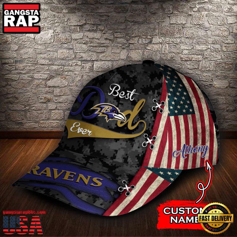 Custom Name NFL Baltimore Ravens Best Dad Camo Classic Cap Custom Name NFL Baltimore Ravens Best Dad Camo Classic Cap