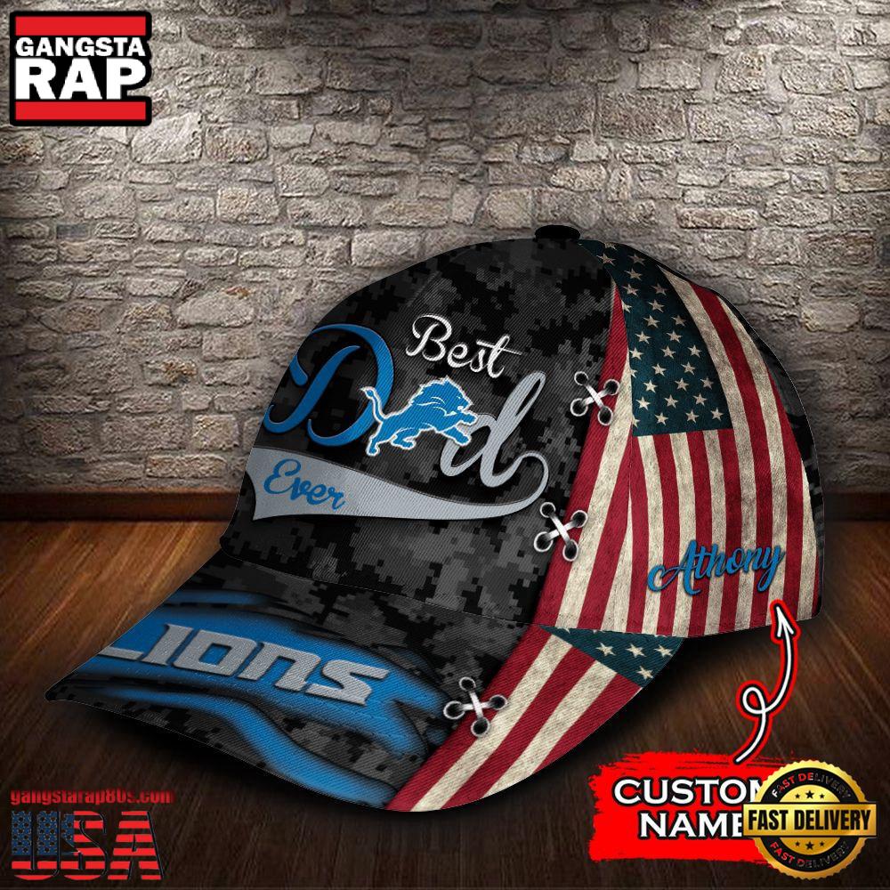Custom Name NFL Detroit Lions Best Dad USA Flag New Design Baseball Cap Custom Name NFL Detroit Lions Best Dad USA Flag New Design Baseball Cap