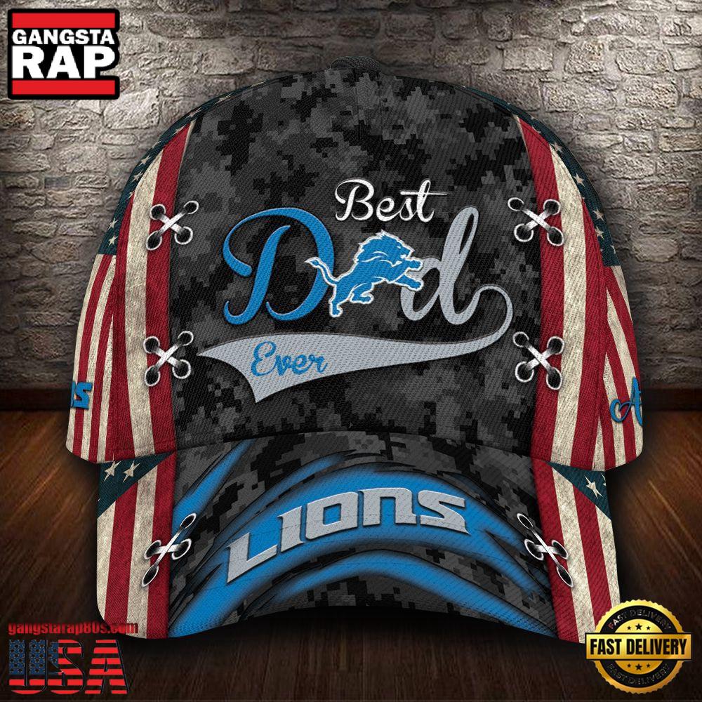 Custom NFL Detroit Lions Best Dad USA Flag All Over Print 3D Baseball Cap