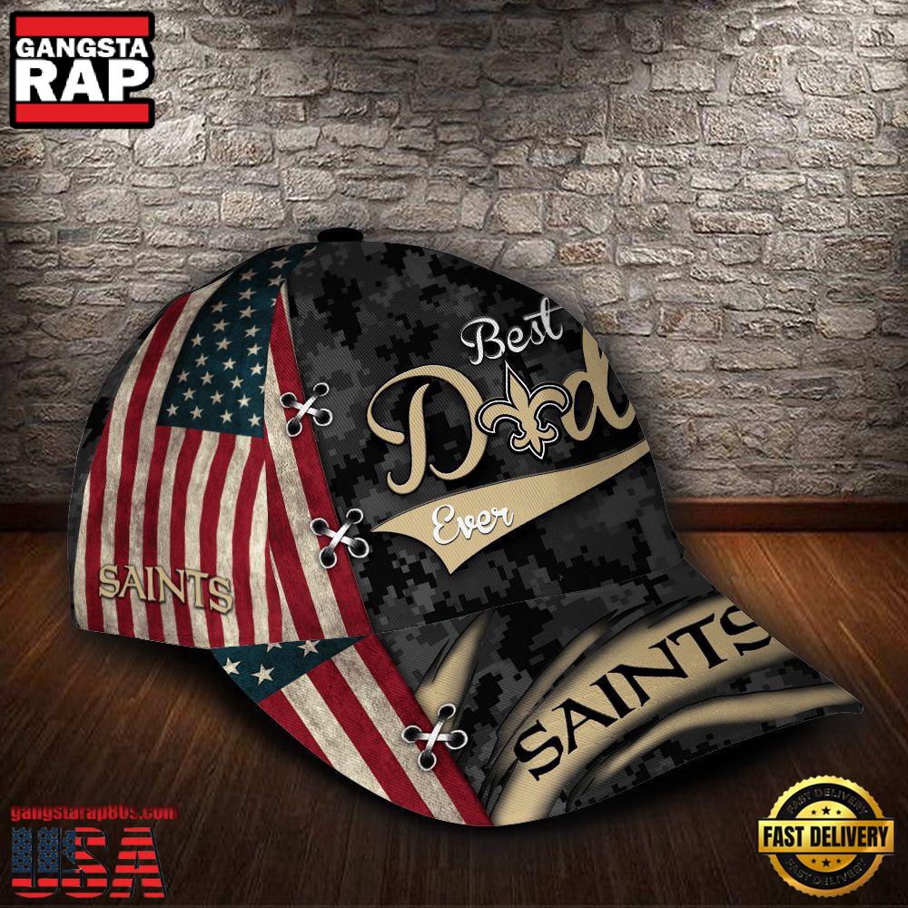 Custom Name NFL New Orleans Saints Best Dad USA Flag New Design Baseball Cap Custom Name NFL New Orleans Saints Best Dad USA Flag New Design Baseball Cap