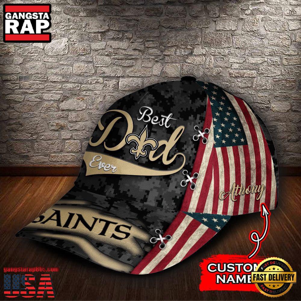 Custom Name NFL New Orleans Saints Best Dad USA Flag New Design Baseball Cap Custom Name NFL New Orleans Saints Best Dad USA Flag New Design Baseball Cap