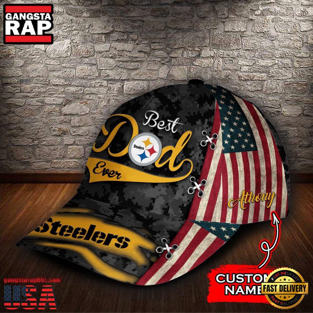 Custom Name NFL Pittsburgh Steelers Best Dad USA Flag New Design Baseball Cap Custom Name NFL Pittsburgh Steelers Best Dad USA Flag New Design Baseball Cap