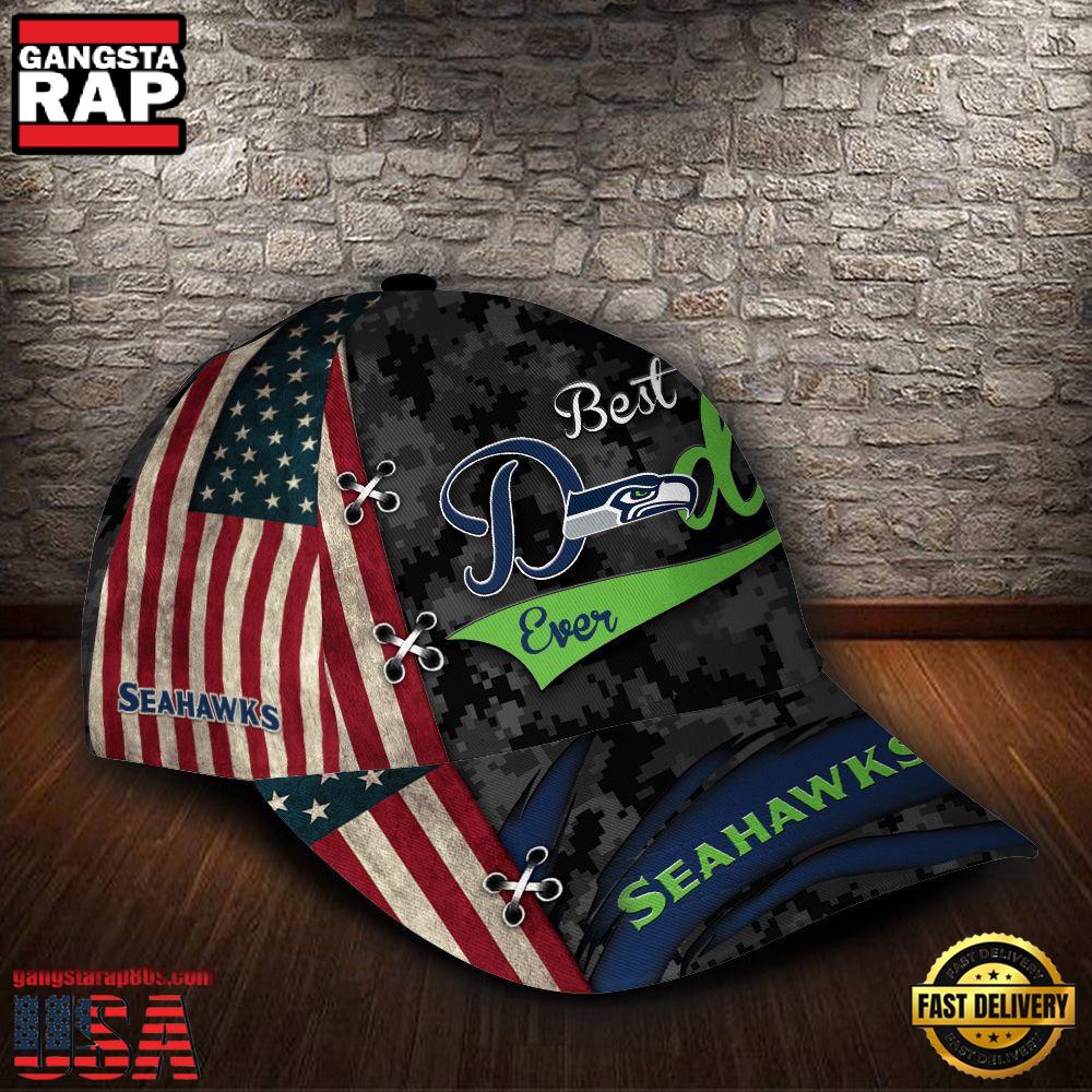 Custom Name NFL Seattle Seahawks Best Dad USA Flag New Design Baseball Cap Custom Name NFL Seattle Seahawks Best Dad USA Flag New Design Baseball Cap