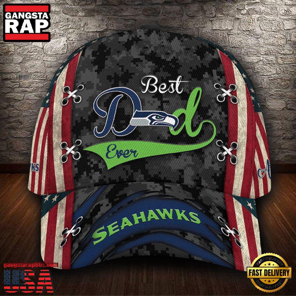 Custom Name NFL Seattle Seahawks Best Dad USA Flag New Design Baseball Cap Custom Name NFL Seattle Seahawks Best Dad USA Flag New Design Baseball Cap