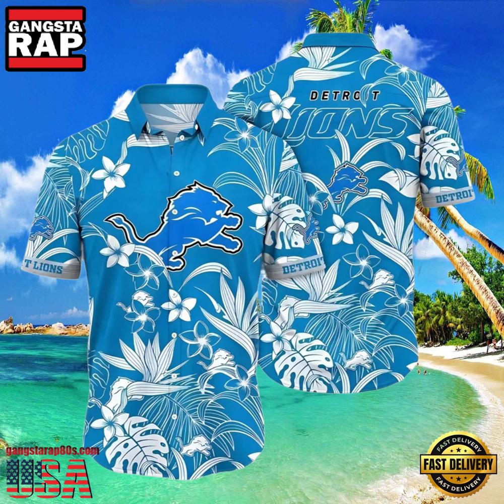 NFL Detroit Lions Oceanic Blue Floral Hawaiian Shirt NFL Detroit Lions Oceanic Blue Floral Hawaiian Shirt