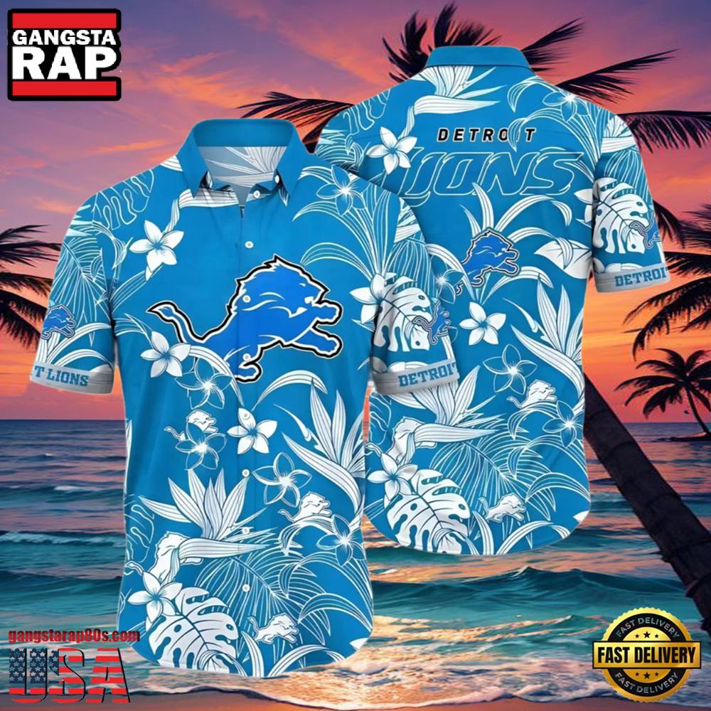 NFL Detroit Lions Oceanic Blue Floral Hawaiian Shirt NFL Detroit Lions Oceanic Blue Floral Hawaiian Shirt