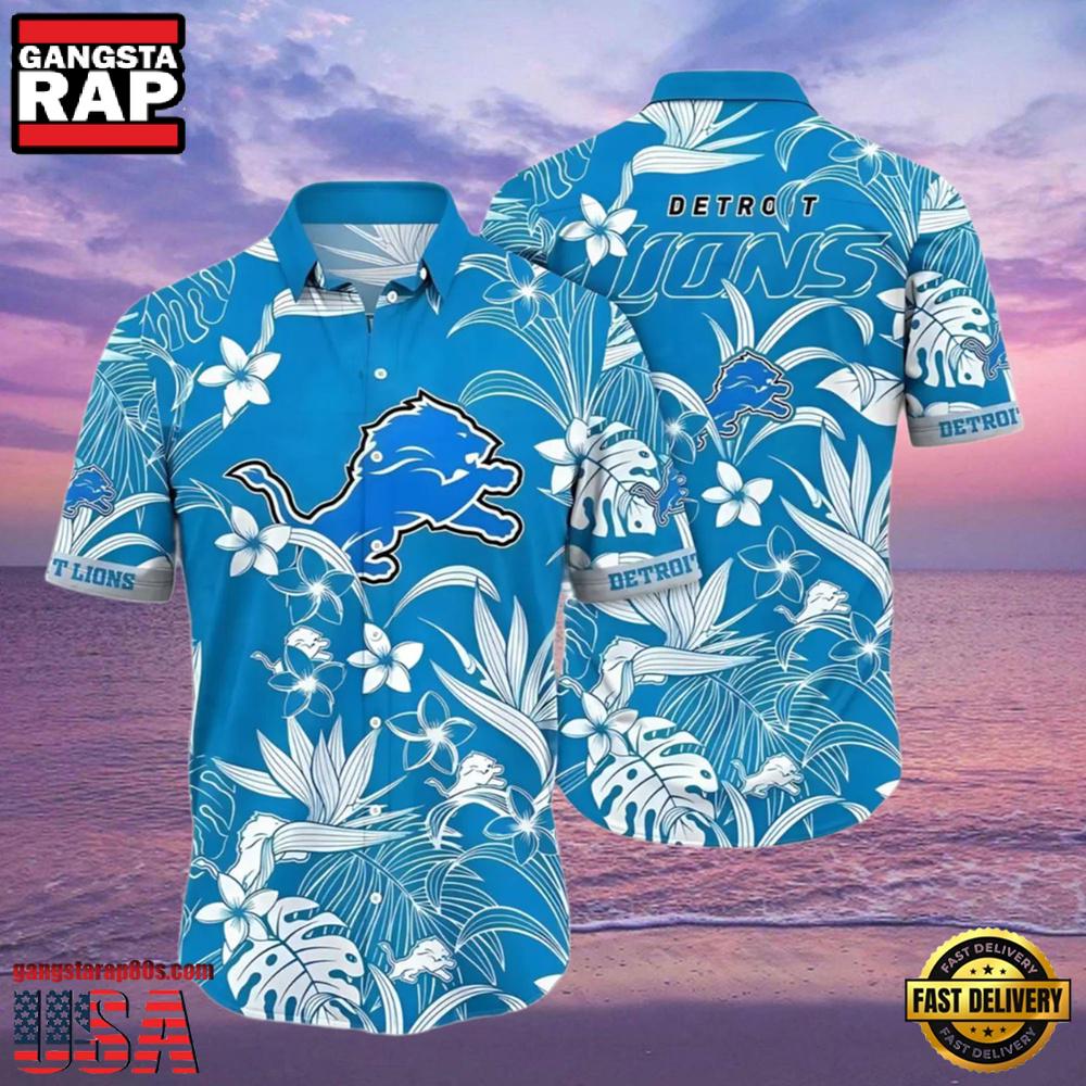 NFL Detroit Lions Oceanic Blue Floral Hawaiian Shirt NFL Detroit Lions Oceanic Blue Floral Hawaiian Shirt
