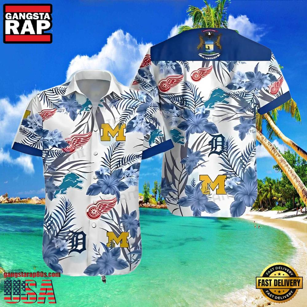 NFL Detroit Tigers Red Wings Lions Wolverines Hawaiian Shirt NFL Detroit Tigers Red Wings Lions Wolverines Hawaiian Shirt
