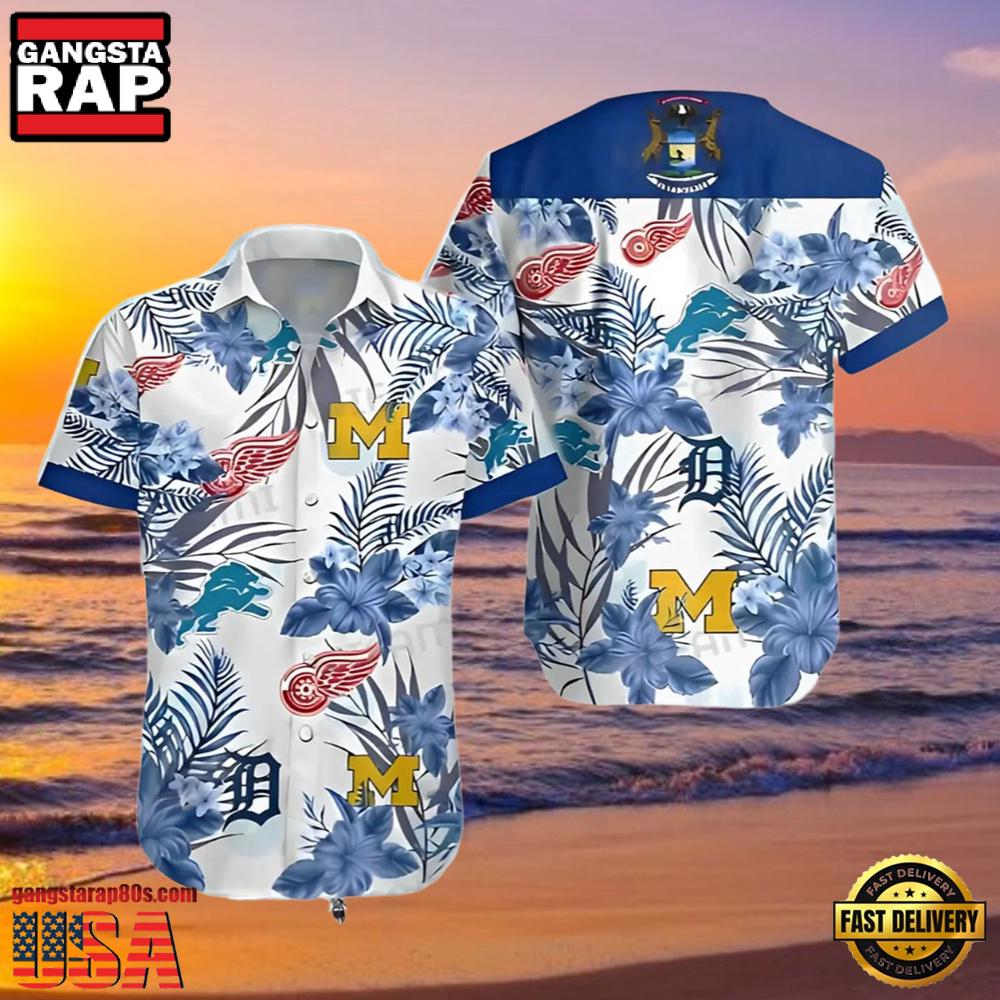 NFL Detroit Tigers Red Wings Lions Wolverines Hawaiian Shirt NFL Detroit Tigers Red Wings Lions Wolverines Hawaiian Shirt