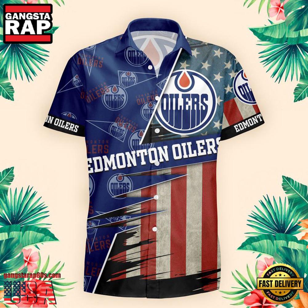 NFL Edmonton Oilers US Flag Pattern Hawaiian Shirt NFL Edmonton Oilers US Flag Pattern Hawaiian Shirt