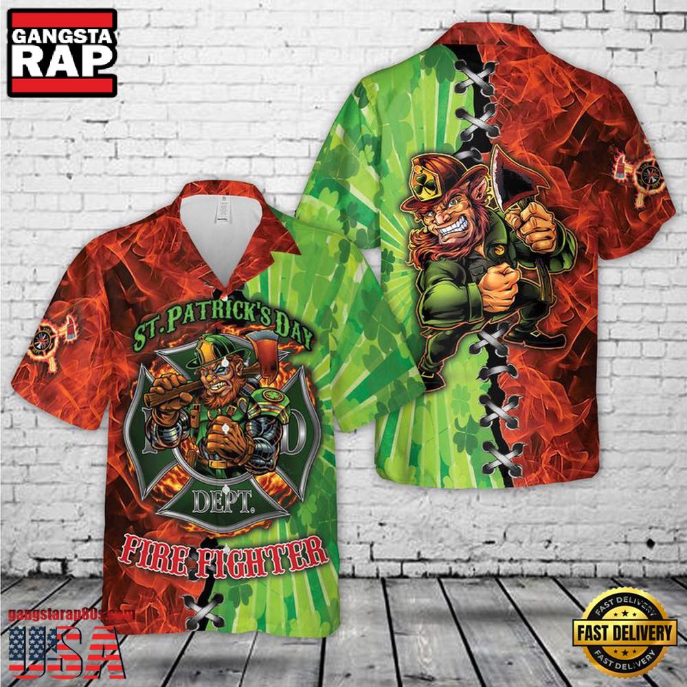 Firefighter Saint Patrick'S Day Leprechaun Hawaiian Shirt Firefighter Saint Patrick'S Day Leprechaun Hawaiian Shirt
