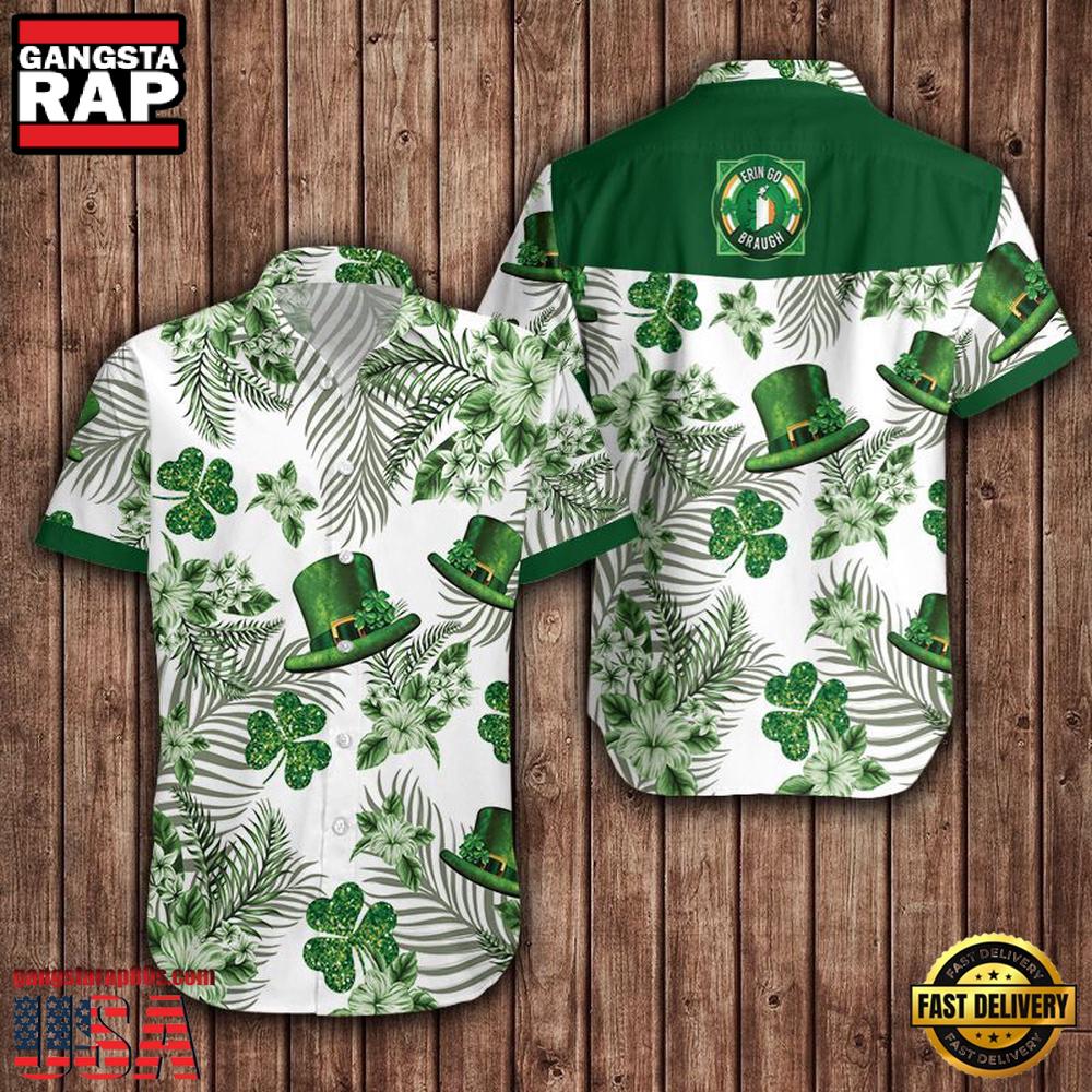Hawaiian Aloha Shirts, Irish St Patrick'S Day Green Hat And Shamrock Hawaiian Shirt For Men Hawaiian Aloha Shirts, Irish St Patrick'S Day Green Hat And Shamrock Hawaiian Shirt For Men