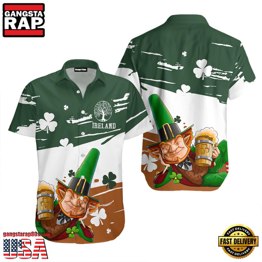 Hawaiian Aloha Shirts, Irish St Patrick'S Day Green Hat And Shamrock Hawaiian Shirt For Men Hawaiian Aloha Shirts, Irish St Patrick'S Day Green Hat And Shamrock Hawaiian Shirt For Men