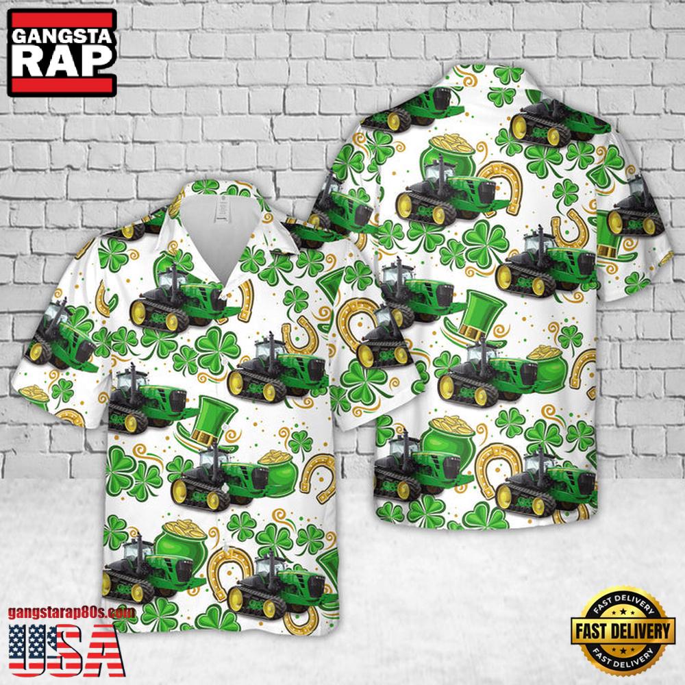 John Deere Tracked Tractor (9630T) Patrick'S Day Tie Dye Hawaiian Shirt John Deere Tracked Tractor (9630T) Patrick'S Day Tie Dye Hawaiian Shirt