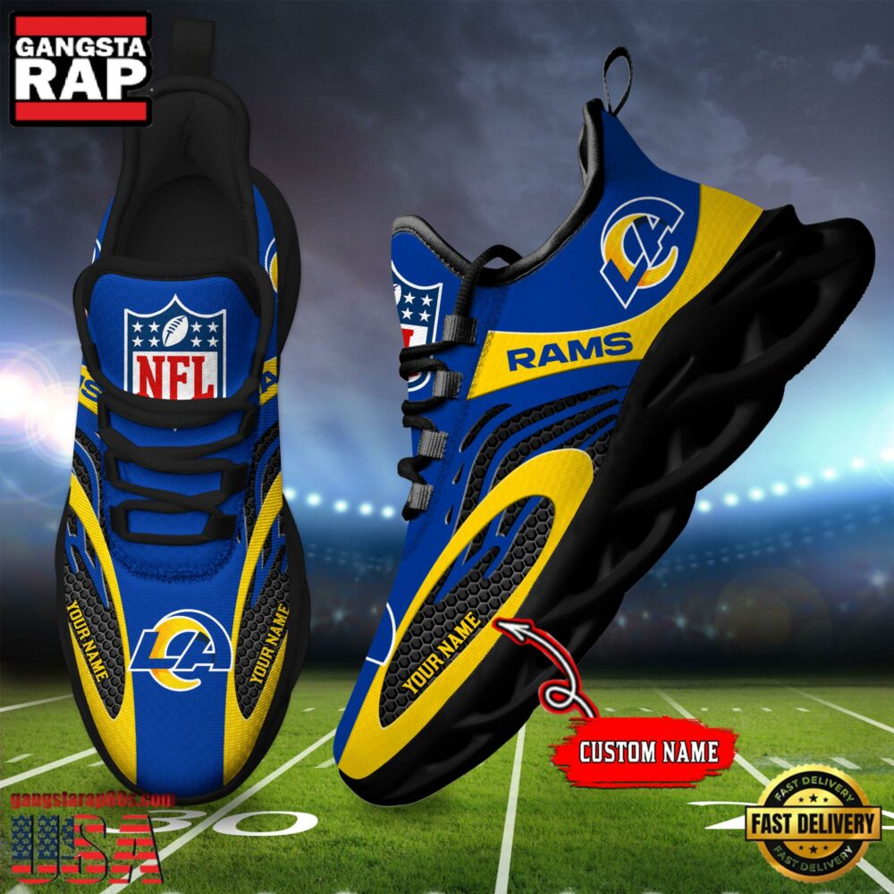 NFL Custom Name Los Angeles Rams Limited New Design Max Soul Running Sneakers Shoes NFL Custom Name Los Angeles Rams Limited New Design Max Soul Running Sneakers Shoes