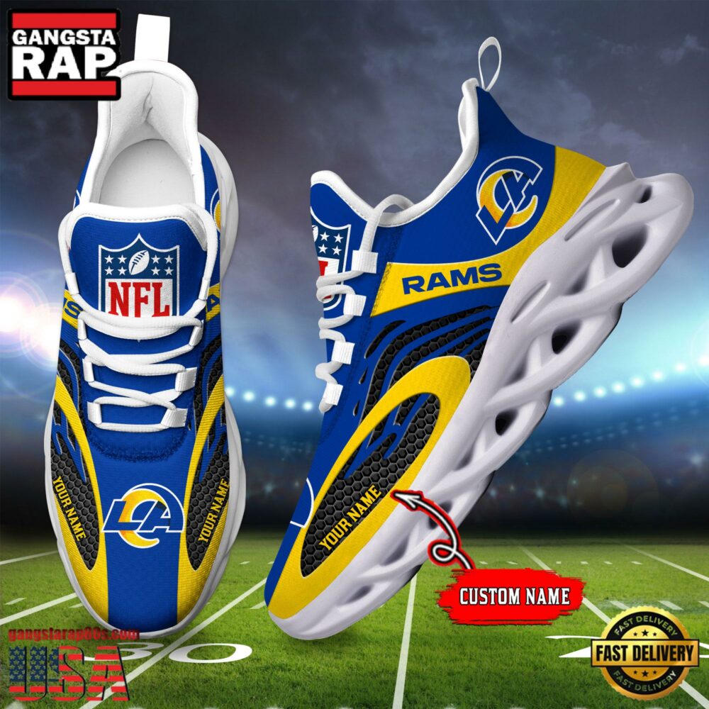 NFL Custom Name Los Angeles Rams Limited New Design Max Soul Running Sneakers Shoes NFL Custom Name Los Angeles Rams Limited New Design Max Soul Running Sneakers Shoes