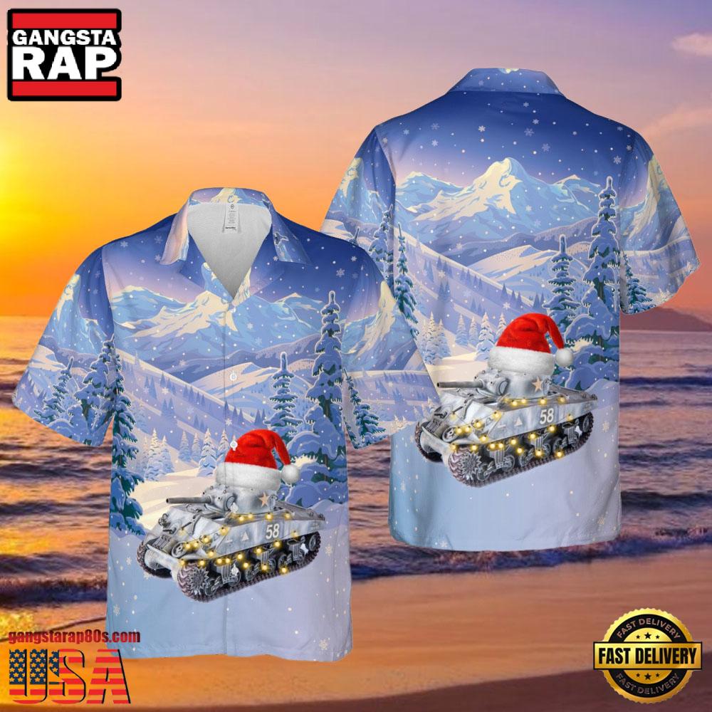 M4A1 Sherman Tank In Winter Camouflage Veteran Hawaiian Shirt M4A1 Sherman Tank In Winter Camouflage Veteran Hawaiian Shirt