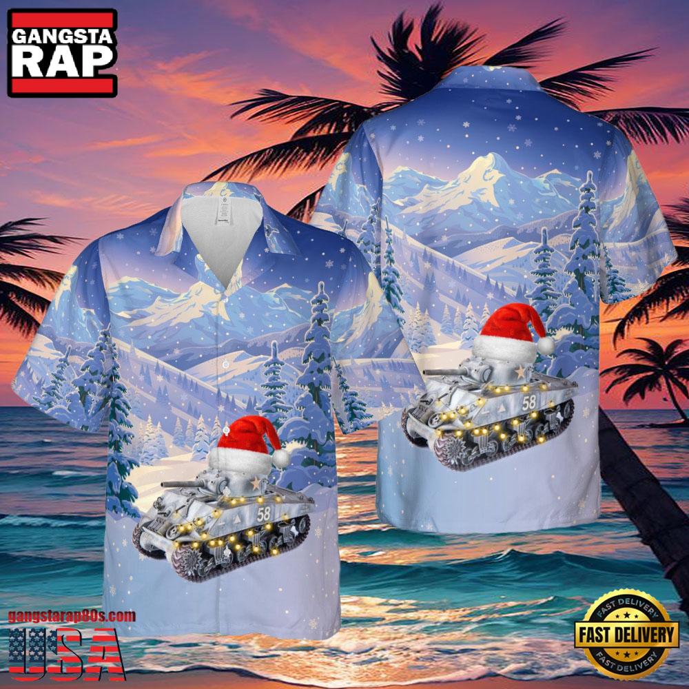 M4A1 Sherman Tank In Winter Camouflage Veteran Hawaiian Shirt M4A1 Sherman Tank In Winter Camouflage Veteran Hawaiian Shirt