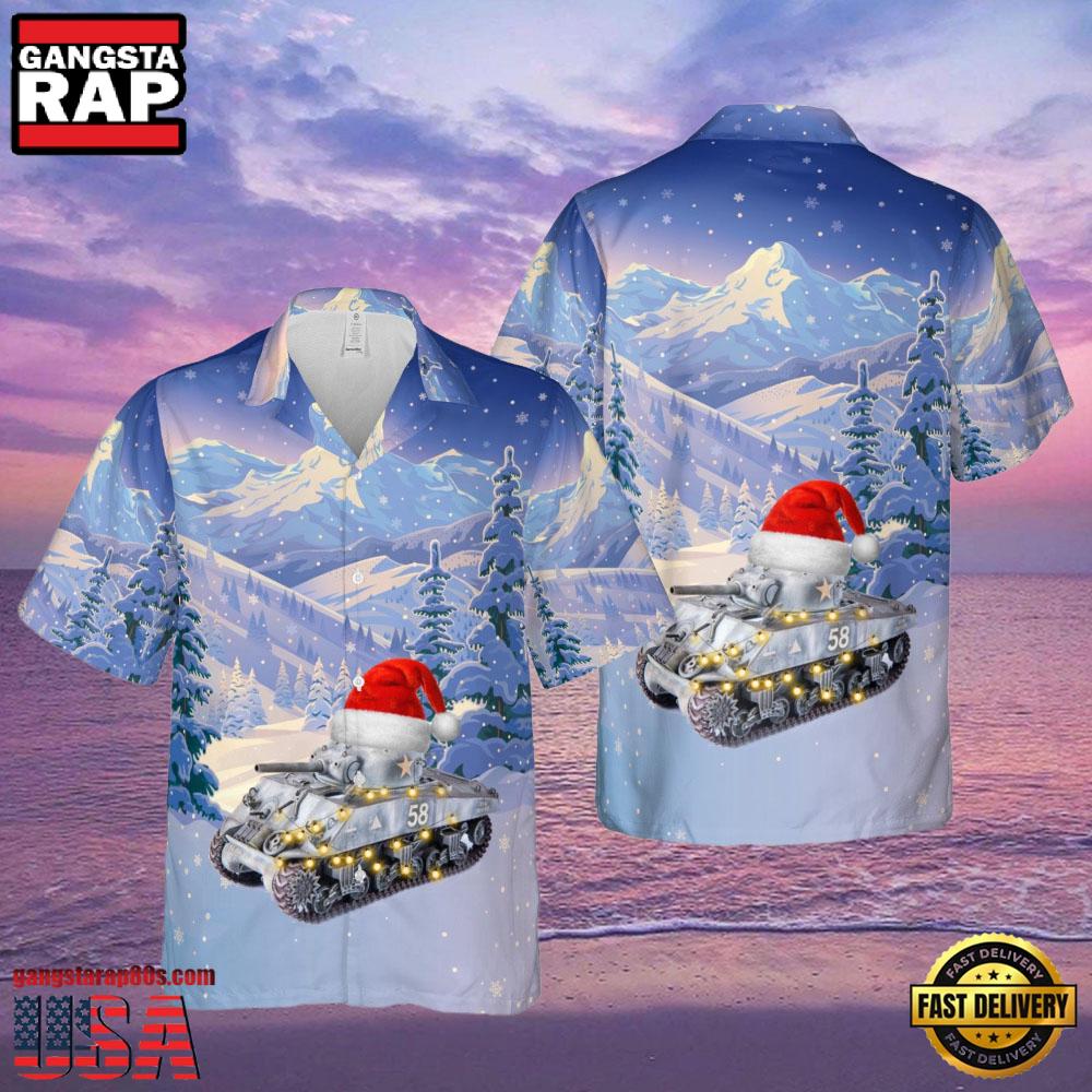 M4A1 Sherman Tank In Winter Camouflage Veteran Hawaiian Shirt M4A1 Sherman Tank In Winter Camouflage Veteran Hawaiian Shirt