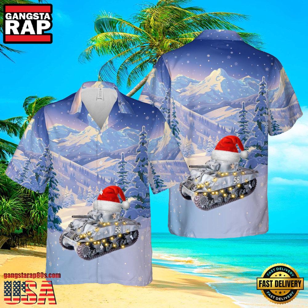 M4A1 Sherman Tank In Winter Camouflage Veteran Hawaiian Shirt M4A1 Sherman Tank In Winter Camouflage Veteran Hawaiian Shirt