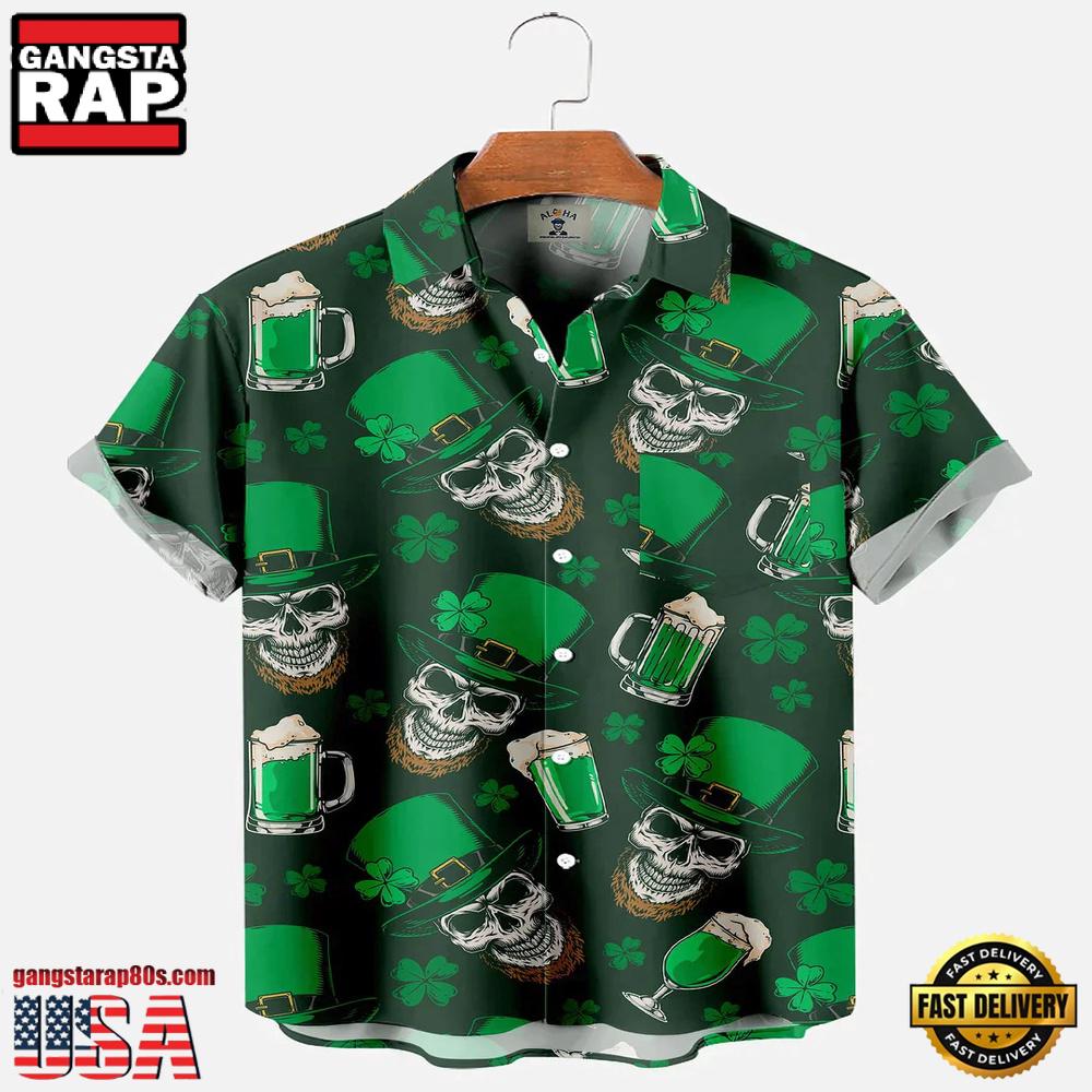 Mens St. Patrick'S Day Fun Flag Panel Print Short Sleeve Hawaiian Shirt