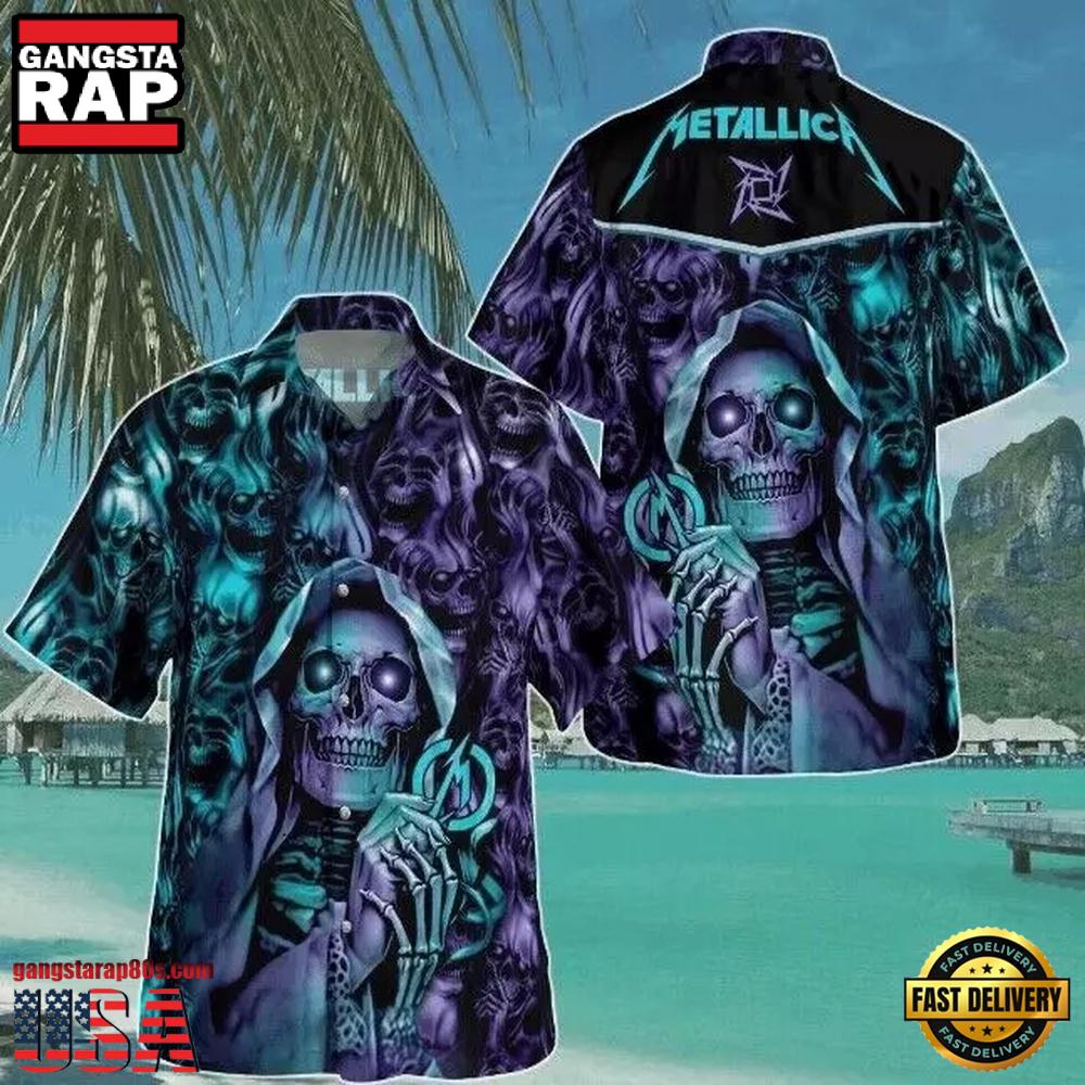 Metallica Rock Band Skull Purple Short Sleeve Hawaiian Shirt Metallica Rock Band Skull Purple Short Sleeve Hawaiian Shirt
