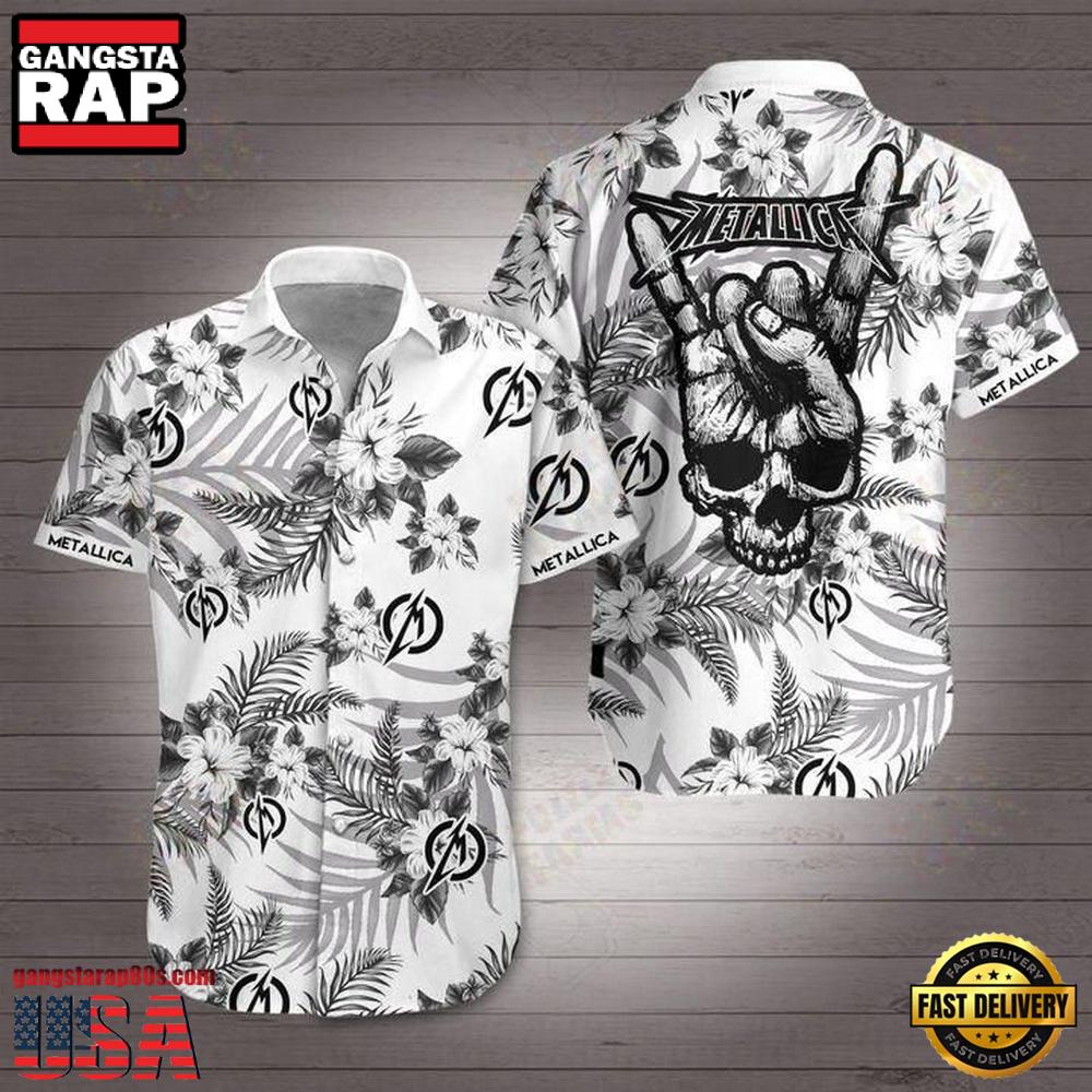 Metallica Rock Band Skull White Short Sleeve Hawaiian Shirt Metallica Rock Band Skull White Short Sleeve Hawaiian Shirt