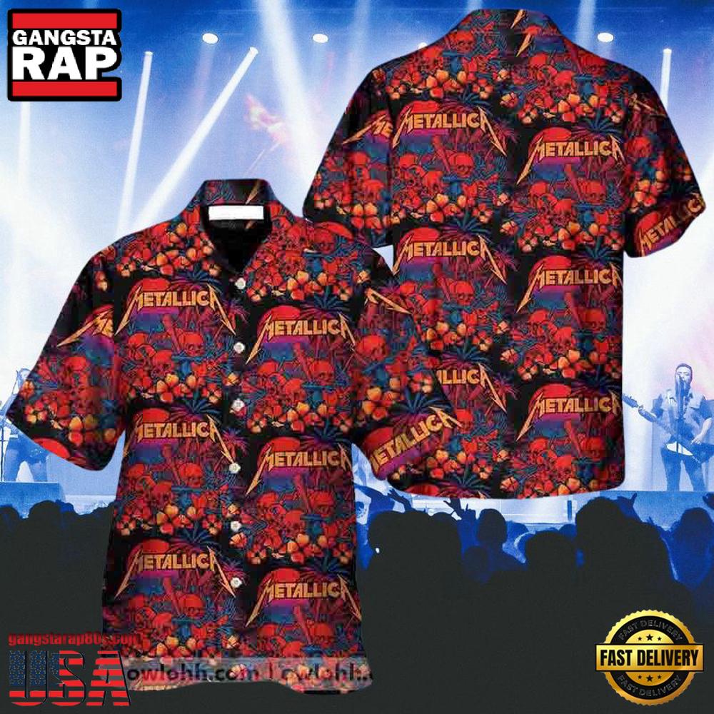 Metallica Sunset Skulls Black And Red Short Sleeve Hawaiian Shirt Metallica Sunset Skulls Black And Red Short Sleeve Hawaiian Shirt