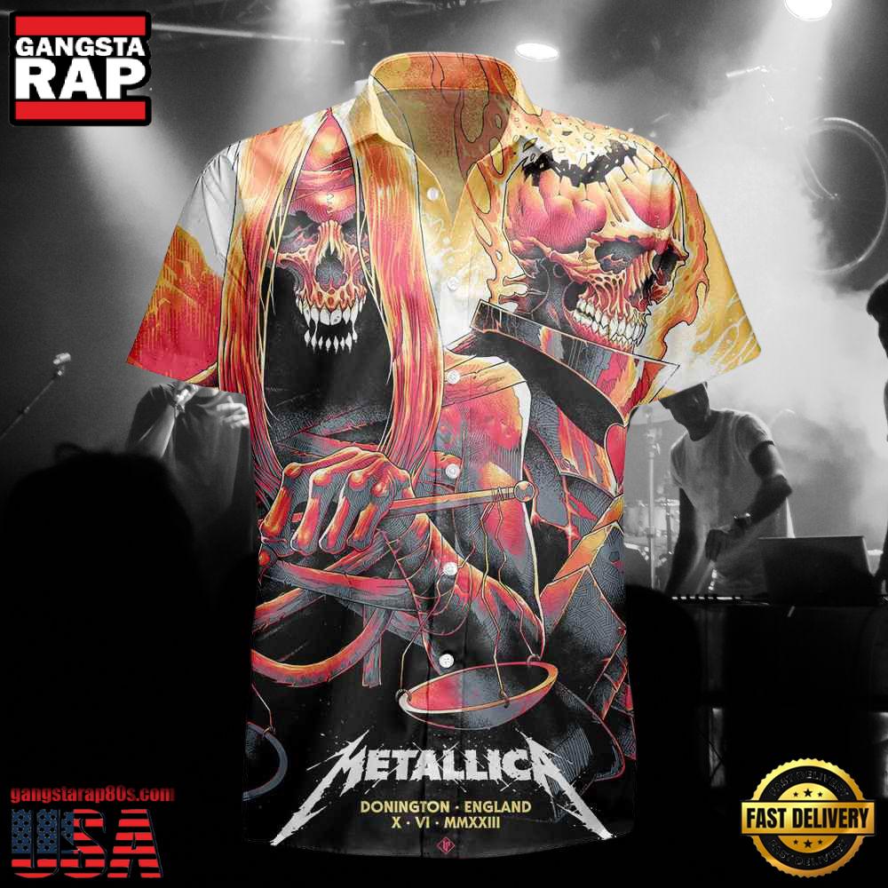 Metallica World Tour Donington England Short Sleeve Hawaiian Shirt Metallica World Tour Donington England Short Sleeve Hawaiian Shirt