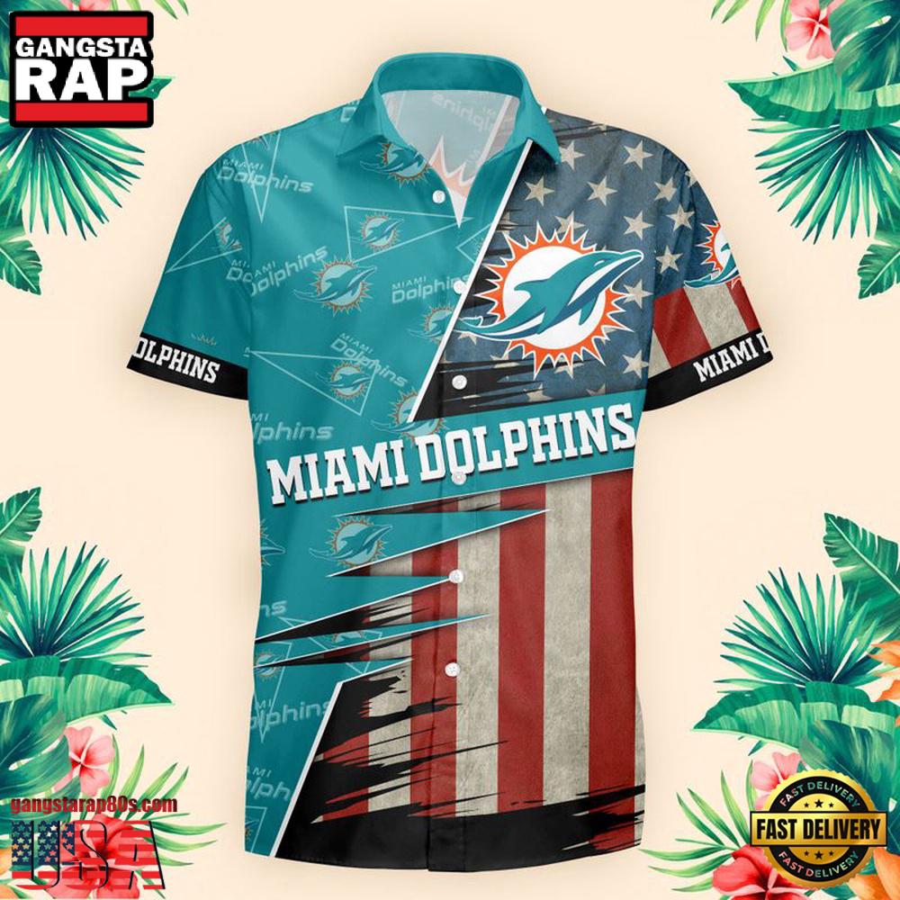 NFL Miami Dolphins US Flag Pattern Hawaiian Shirt NFL Miami Dolphins US Flag Pattern Hawaiian Shirt