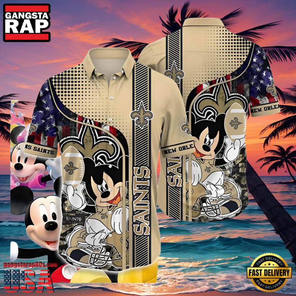 NFL Mickey Mouse Americana Playmaker New Orleans Saints Hawaiian Shirt NFL Mickey Mouse Americana Playmaker New Orleans Saints Hawaiian Shirt