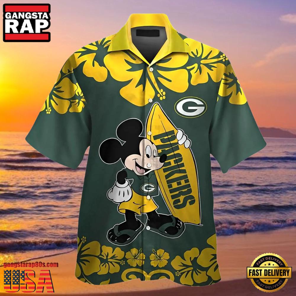 NFL Mickey Mouse And Surfboard Green Bay Packers Hawaiian Shirt NFL Mickey Mouse And Surfboard Green Bay Packers Hawaiian Shirt