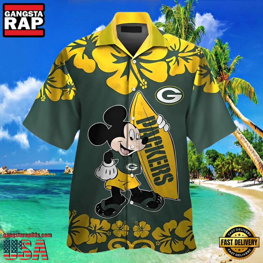 NFL Mickey Mouse And Surfboard Green Bay Packers Hawaiian Shirt NFL Mickey Mouse And Surfboard Green Bay Packers Hawaiian Shirt